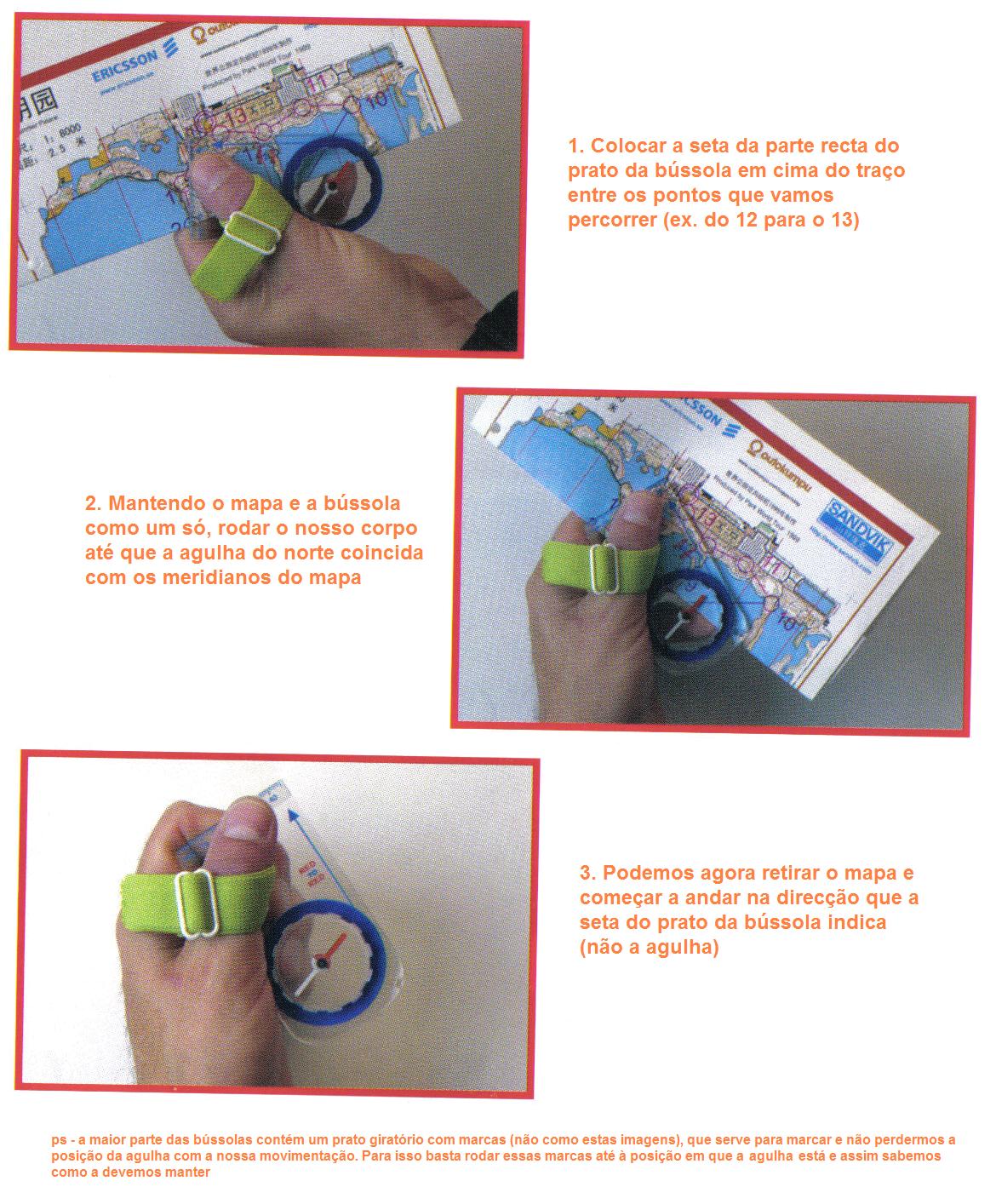 Imagem para orientar o mapa com bússola (técnica 1, 2, 3)